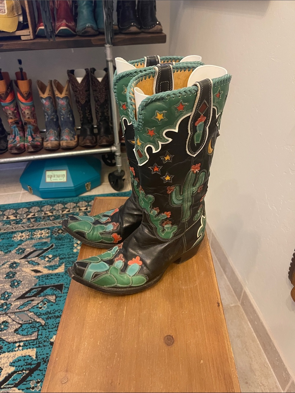 Old Gringo Black with Green & Turquoise Embroidered Western Boots - Picture 7 of 11